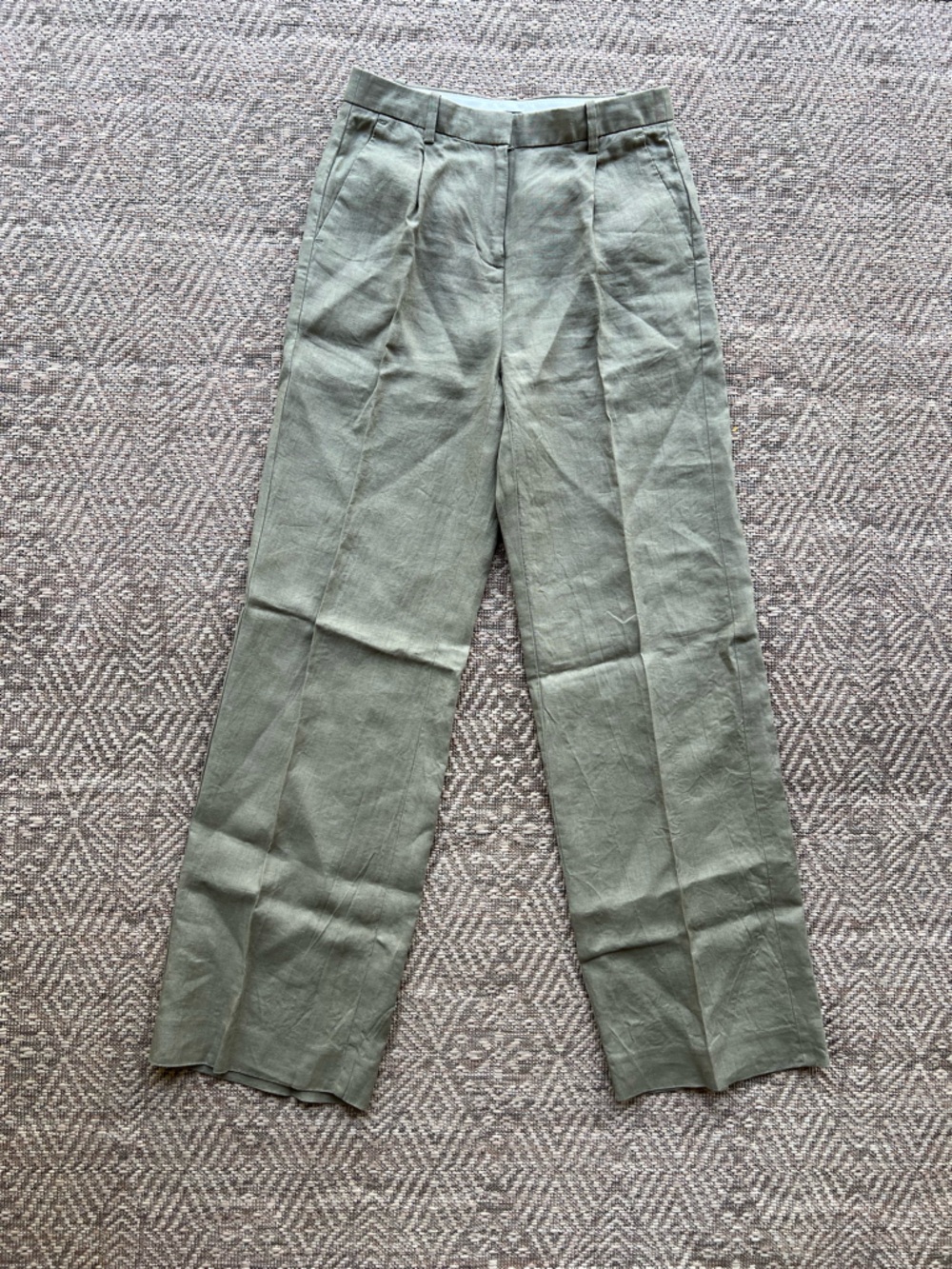 J Crew Wide Leg Essential Linen Pants Green Khaki Womens Size 00